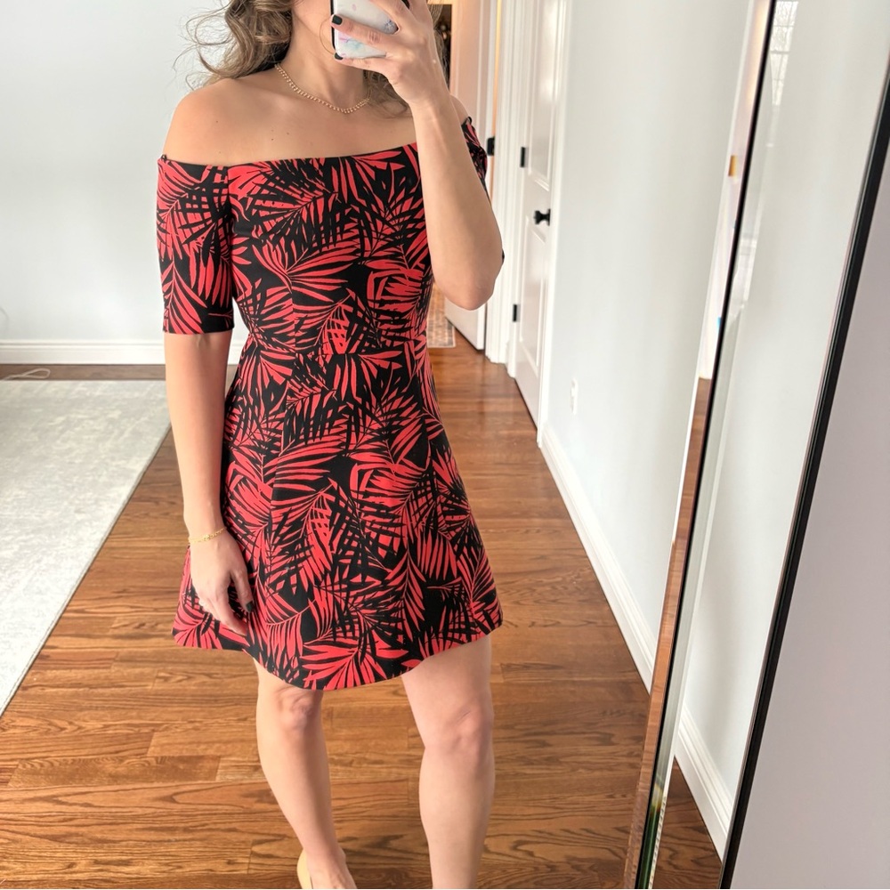 Zara Off-Shoulder orange and Black Mini Dress